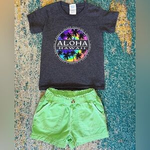 Aloha Hawaii Graphic Tee and Green Shorts Set